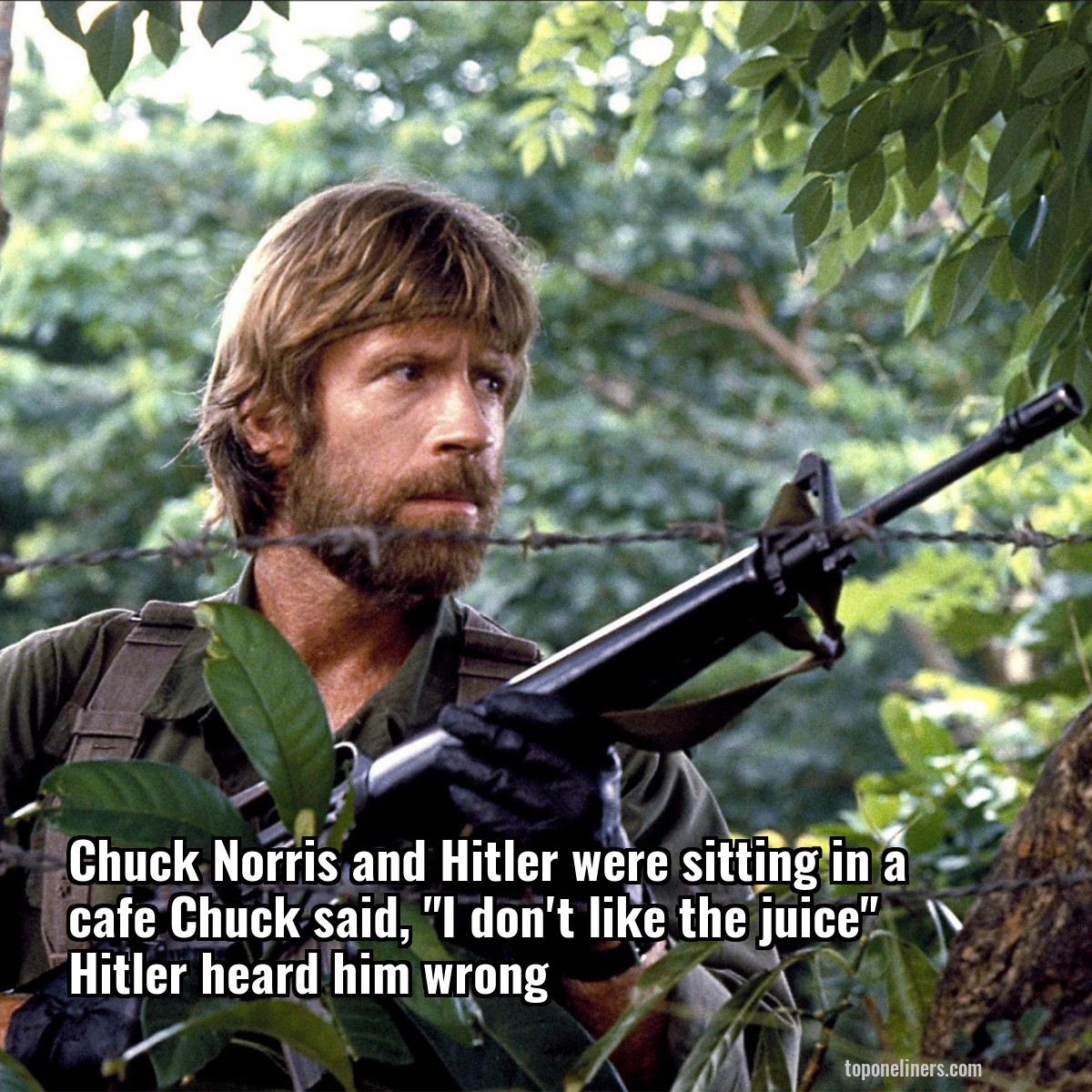 Chuck Norris and Hitler were sitting in a cafe Chuck said, "I don't like the juice" Hitler heard him wrong