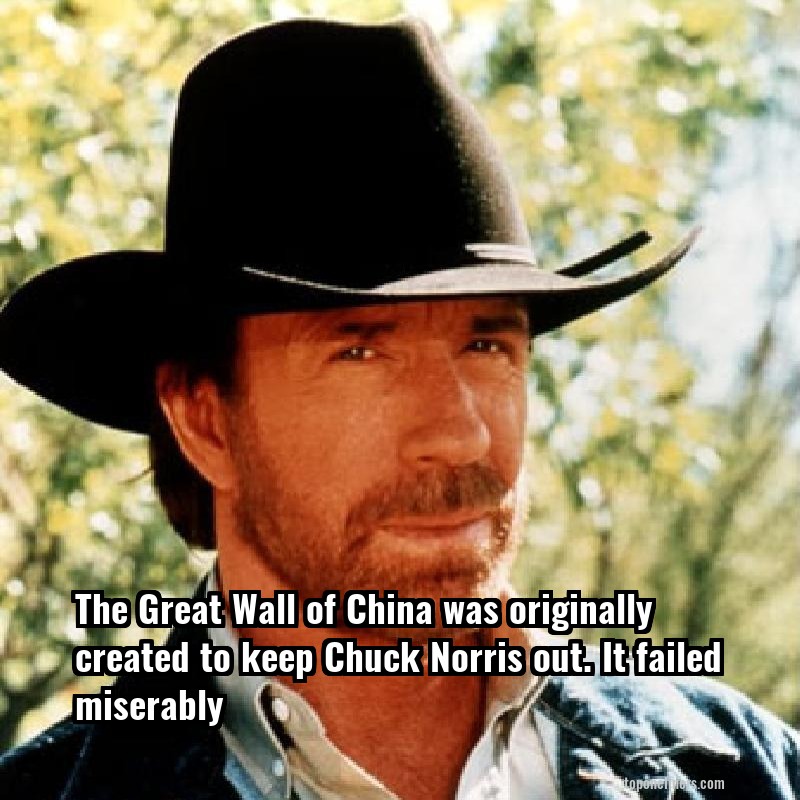 The Great Wall of China was originally created to keep Chuck Norris out. It failed miserably